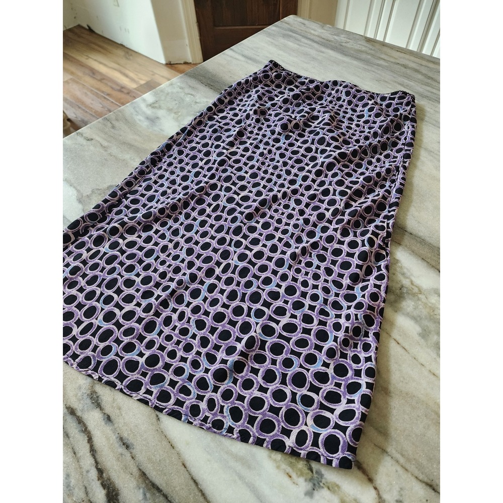 DCC Women Small Purple Black Geometric Circle Print Viscose Midi Skirt Y2K Retro